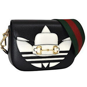 Gucci adidas Horsebit Shoulder Bag black white leather